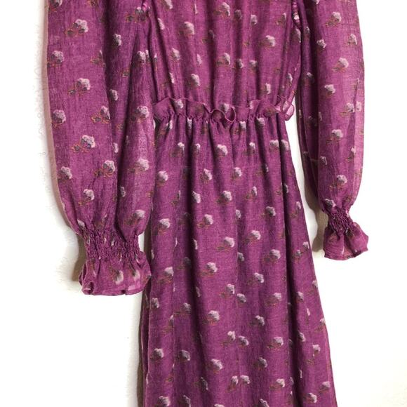 Sea New York purple floral wool blend ruffle trim midi dress size 4 - Picture 5 of 16